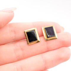 Mid-Century Onyx Stud Earrings in 14k Yellow Gold