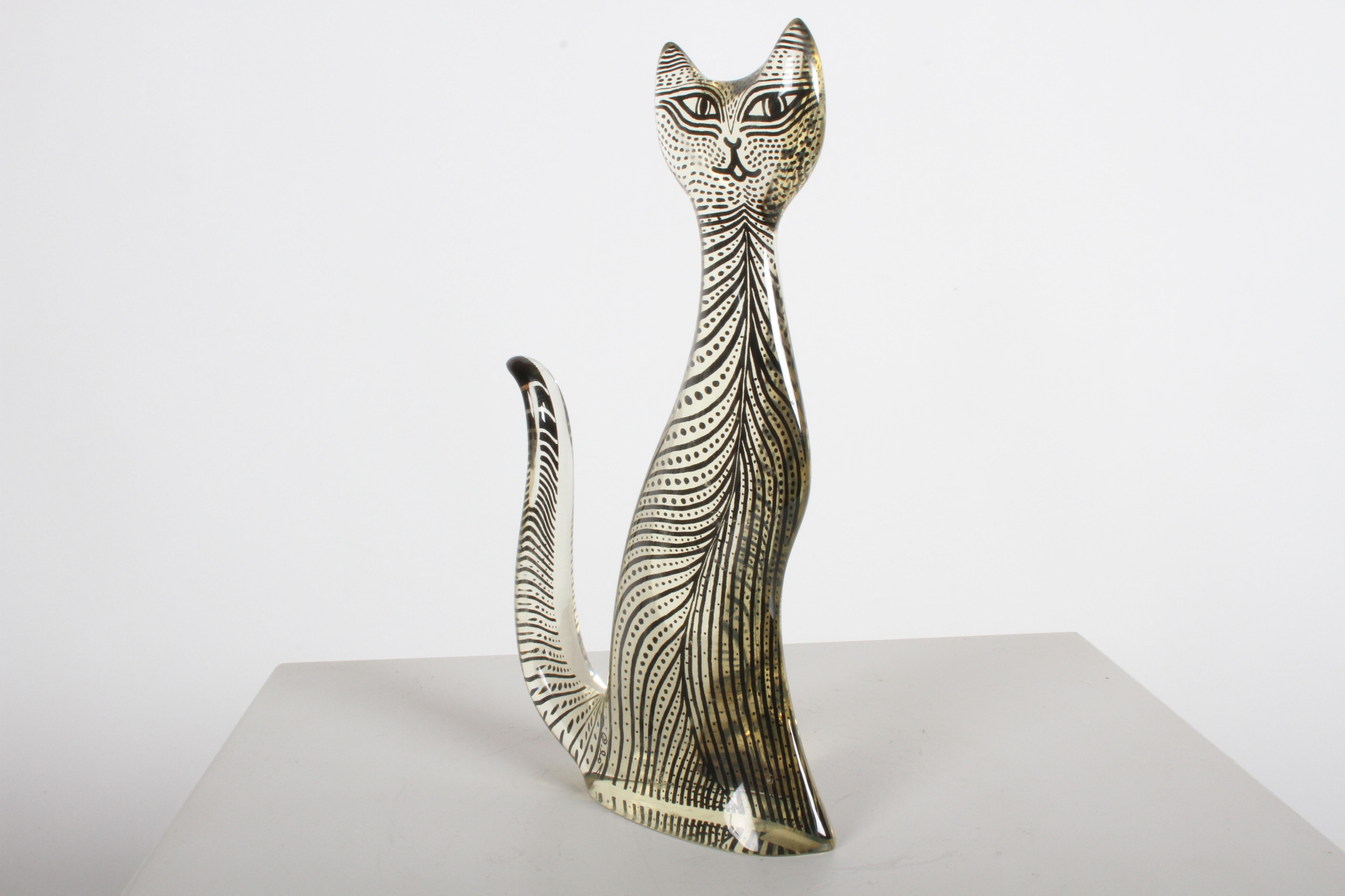 Mid-Century Op-Art Lucite Cat Sculpture by Artist Abraham Palatnik 1