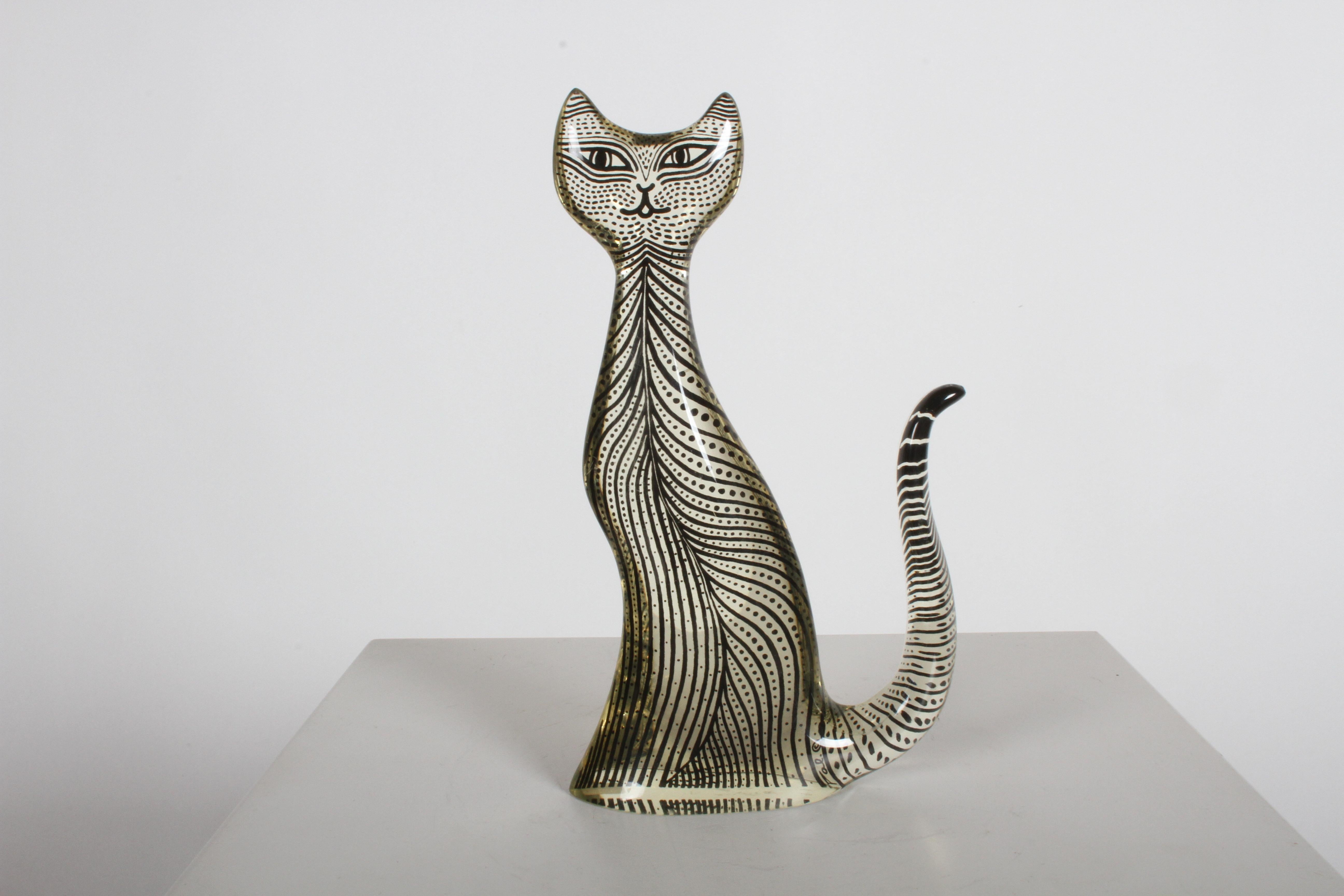 Tall cat animal sculpture by Brazilian Artist Abraham Palatnik, Lucite bold graphic details. In very nice condition. Retains made in Brazil label, plus artist initials inside sculpture PAL with copyright.

 