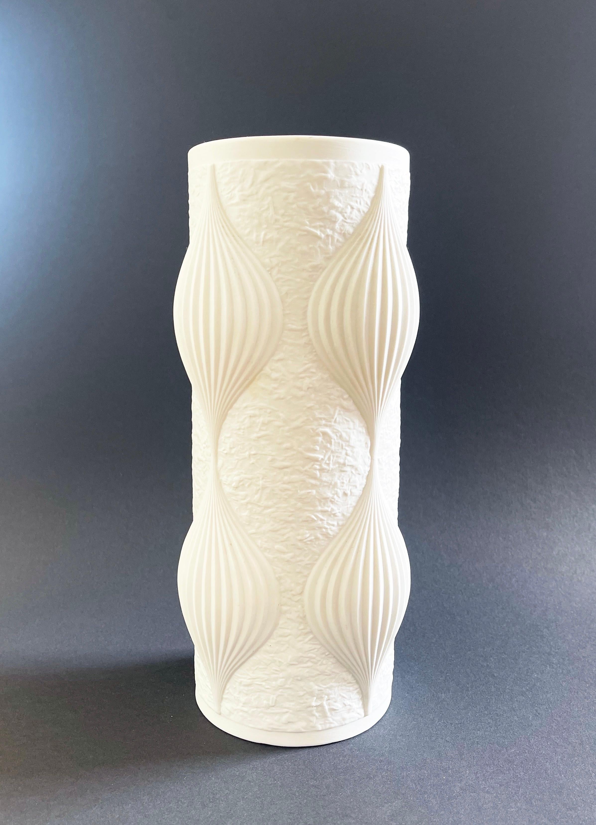 Mid-Century Modern Mid-Century OP-ART Vase Bisque Porcelain White by Heinrich Fuchs, 1960s, Germany For Sale