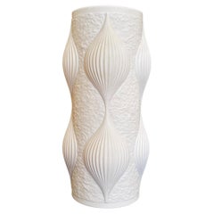 Vintage Mid-Century OP-ART Vase Bisque Porcelain White by Heinrich Fuchs, 1960s, Germany