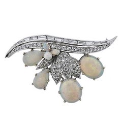 Mid Century Opal 14k Gold Opal 0.85ct VS Diamond Brooch Pendant for Necklace
