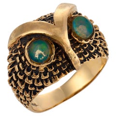 Mid Century opal 14k yellow gold owl ring