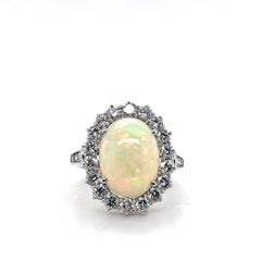 Mid-Century Opal and 1.50ctw Diamond Platinum Cocktail Ring