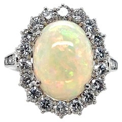 Mid-Century Opal and 1.50ctw Diamond Platinum Cocktail Ring