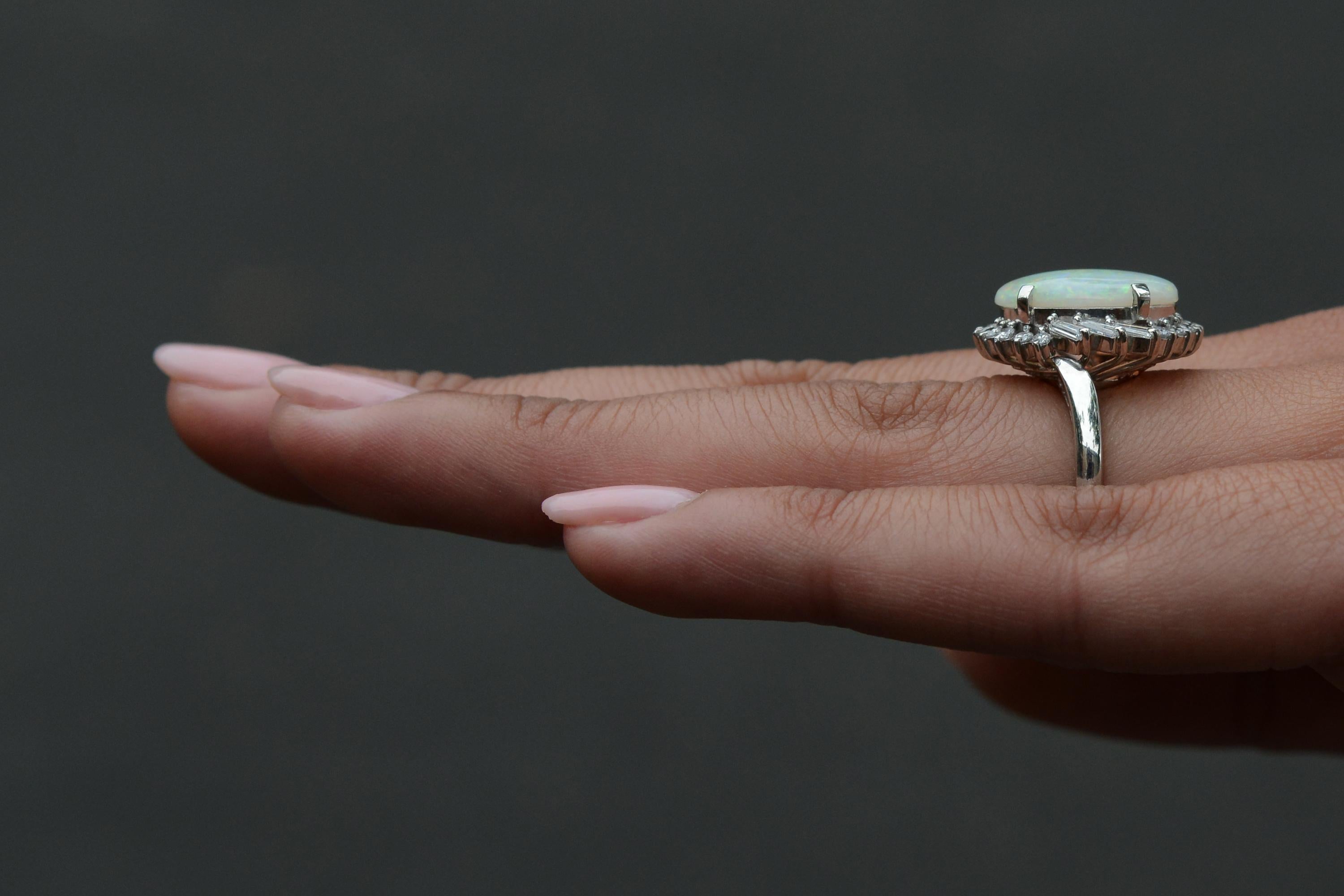 Retro Mid Century Opal and Diamond Cocktail Ring For Sale