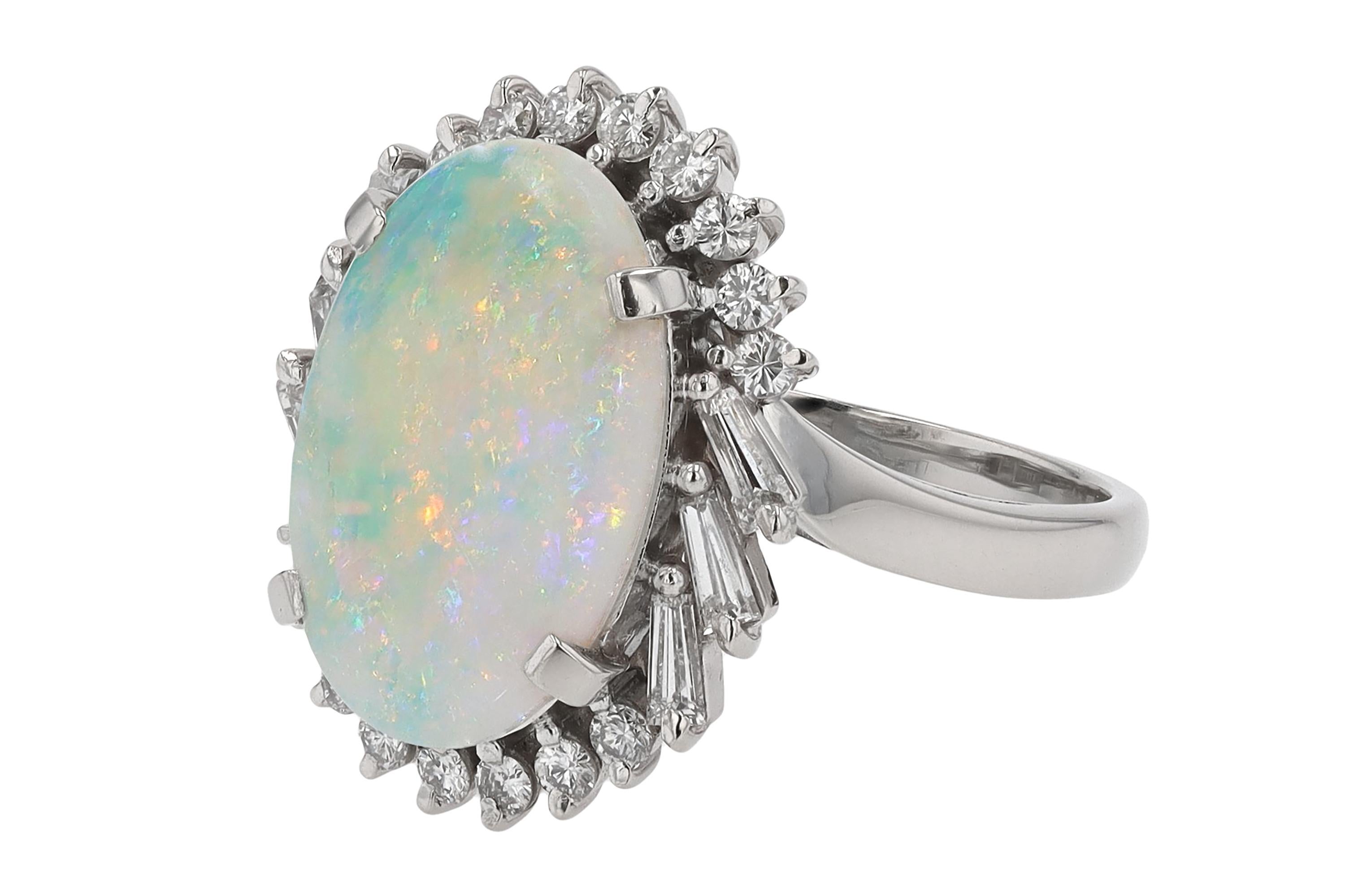Mid Century Opal and Diamond Cocktail Ring In Good Condition For Sale In Santa Barbara, CA