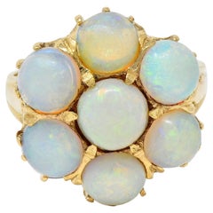 Mid-Century Opal Cabochon 14 Karat Gelbgold Vintage Floral Cluster-Ring