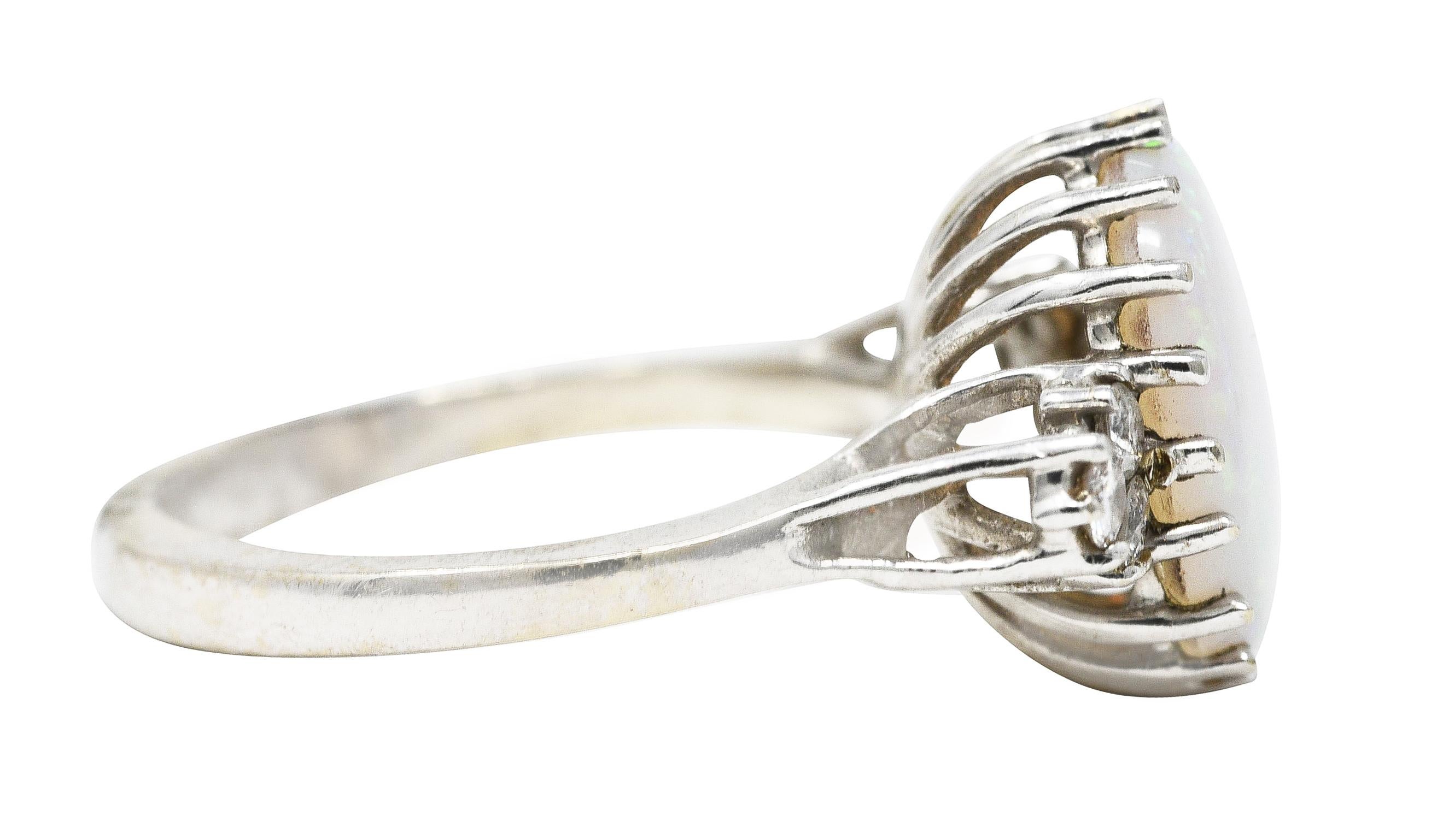 Retro Mid-Century Opal Diamond 14 Karat White Gold Vintage Ring