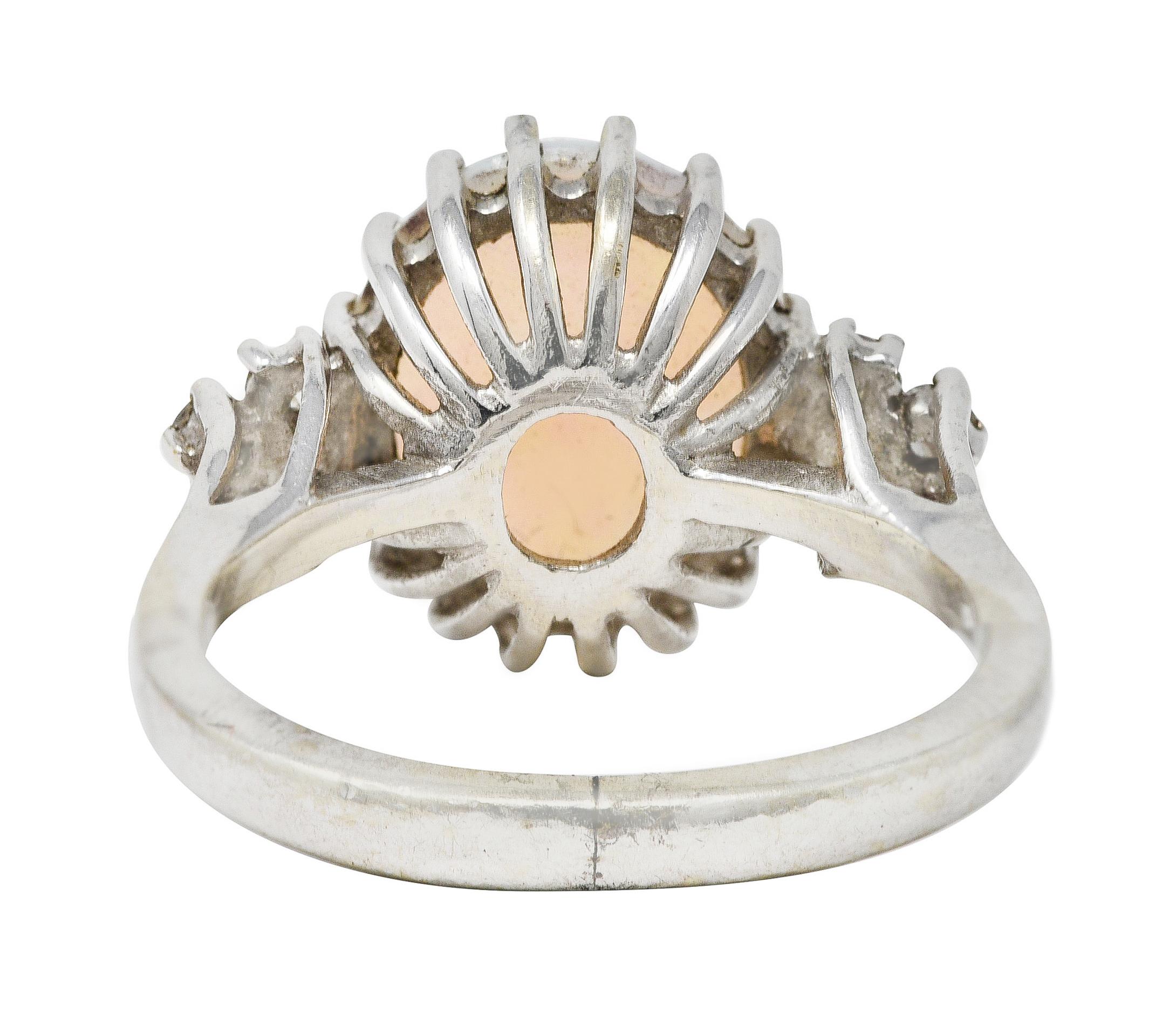 Oval Cut Mid-Century Opal Diamond 14 Karat White Gold Vintage Ring