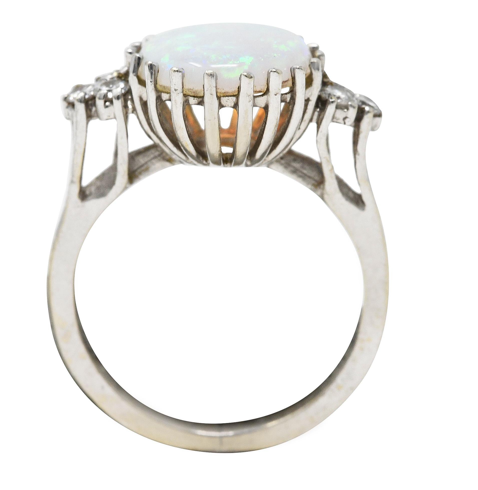 Mid-Century Opal Diamond 14 Karat White Gold Vintage Ring 2