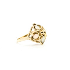 Mid-Century Opal & Diamond Ring in 14k Yellow Gold