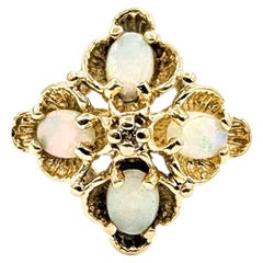 Mid-Century Opal & Diamond Ring in 14k Yellow Gold