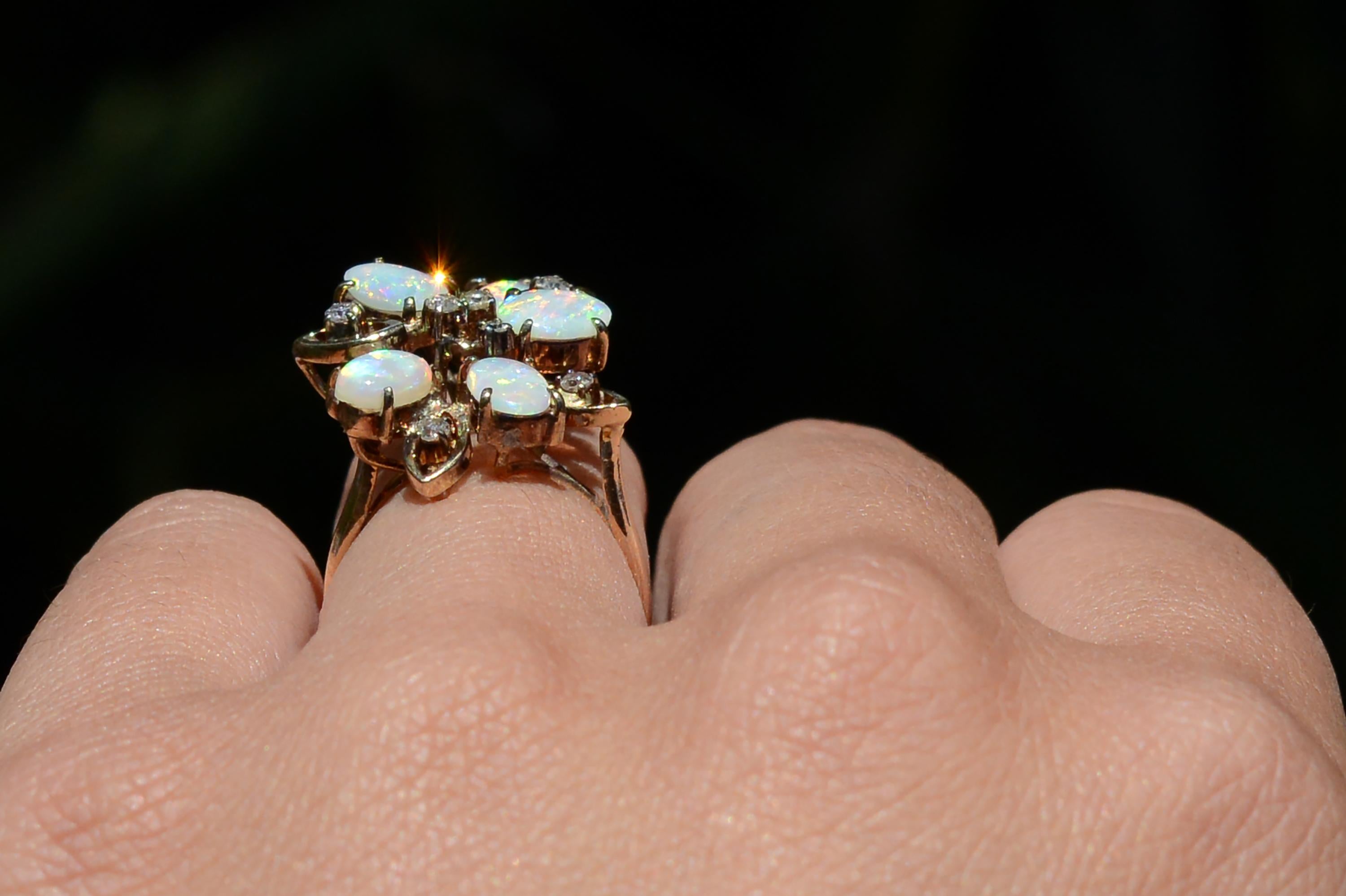 Cabochon Mid Century Opal Flower Power Cocktail Ring For Sale