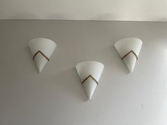 Mid-Century Opal Glass and Brass Set of Three Sconces, 1960s, Italy