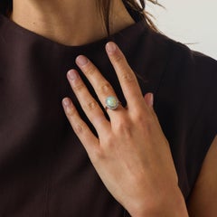 Mid century opal old European cut diamond platinum cluster ring