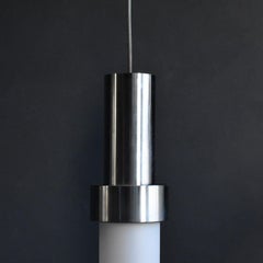Mid Century Vintage Opaline Glass and Chrome Pendant Light Fitting, c. 1970s