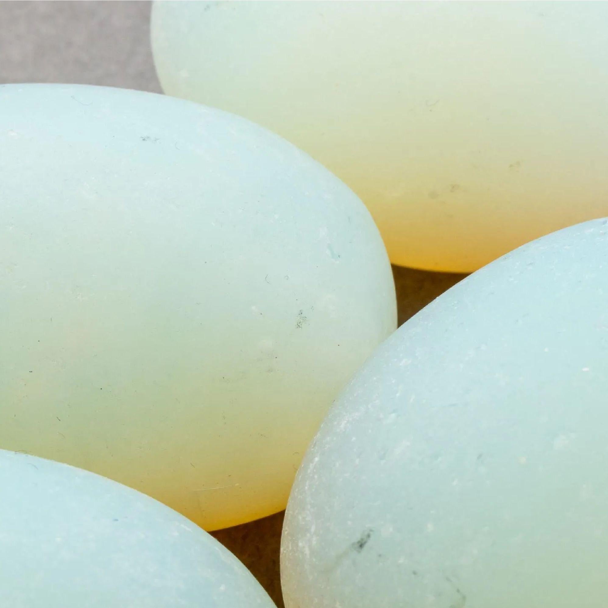 Midcentury opaline art glass eggs, dozen, frosted. Gorgeous sculptural set. Set of 12.
