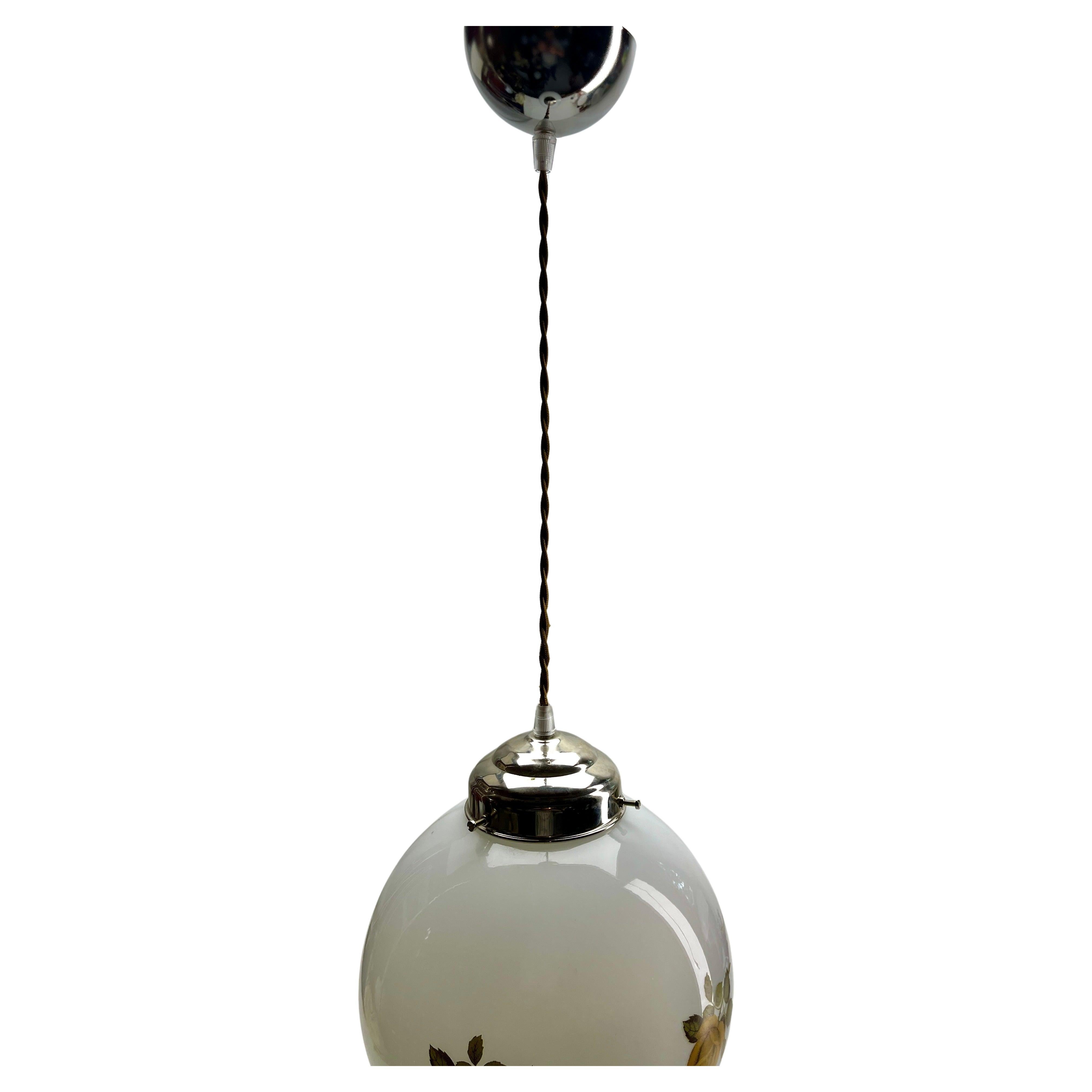 Mid-Century-Deckenleuchte aus Opal, Scailmont-Glasschirm aus Belgien, 1950er Jahre (Handgefertigt) im Angebot