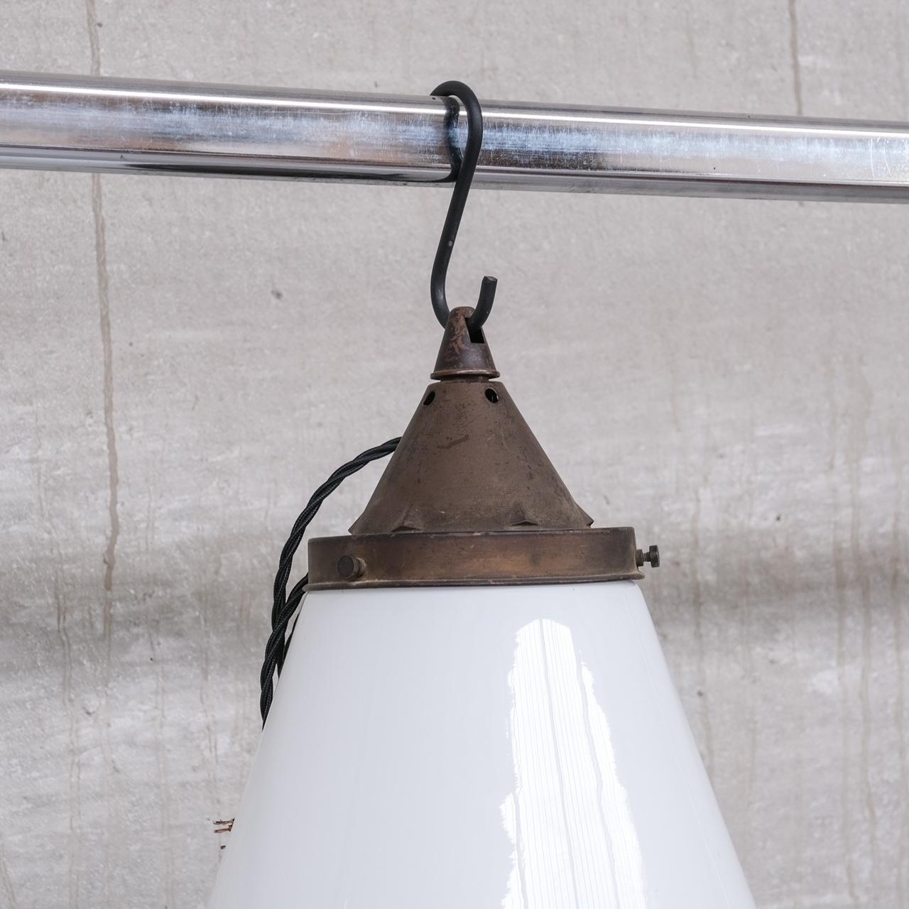 French Mid-Century Opaline Conical Pendant Light For Sale