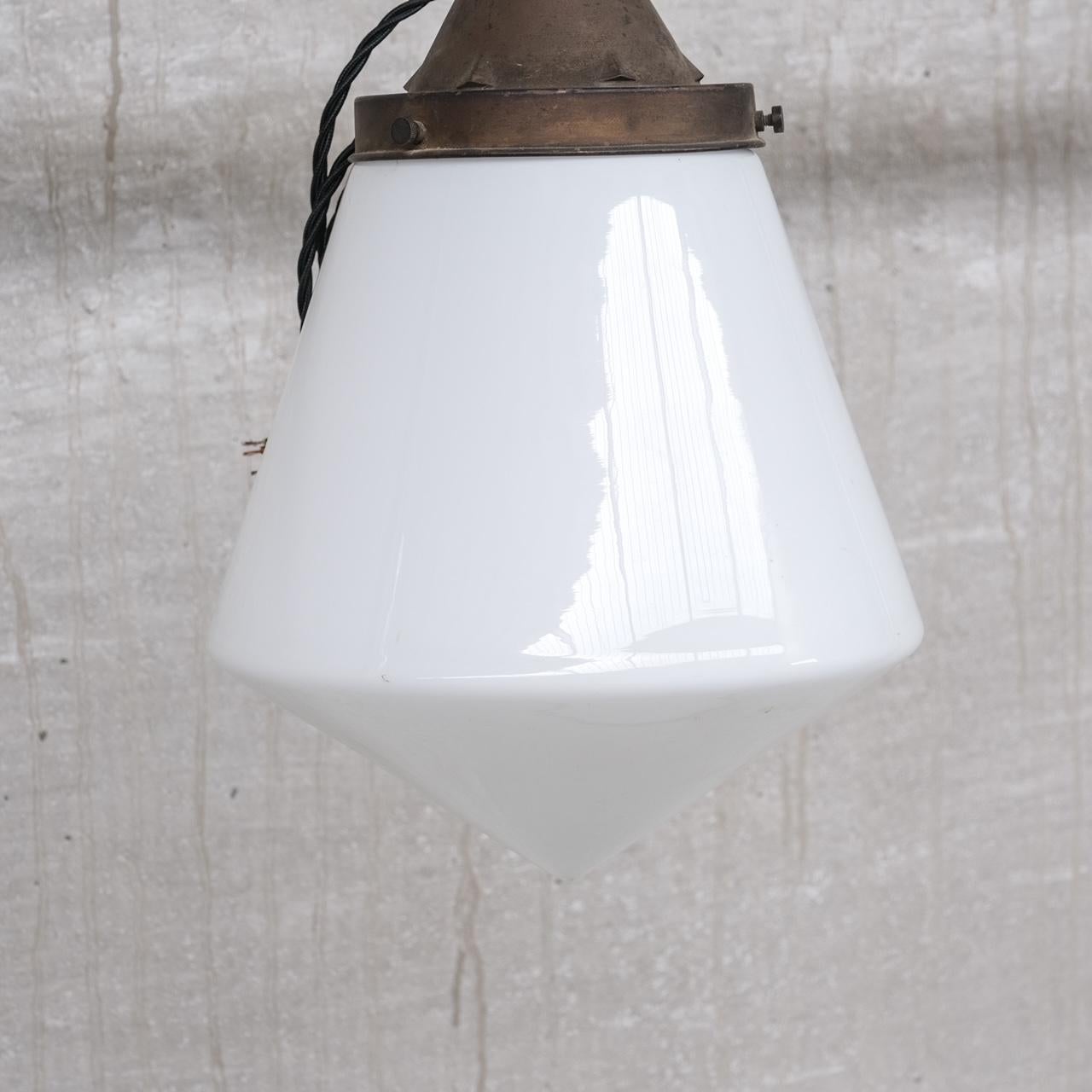 Mid-Century Opaline Conical Pendant Light In Good Condition For Sale In London, GB