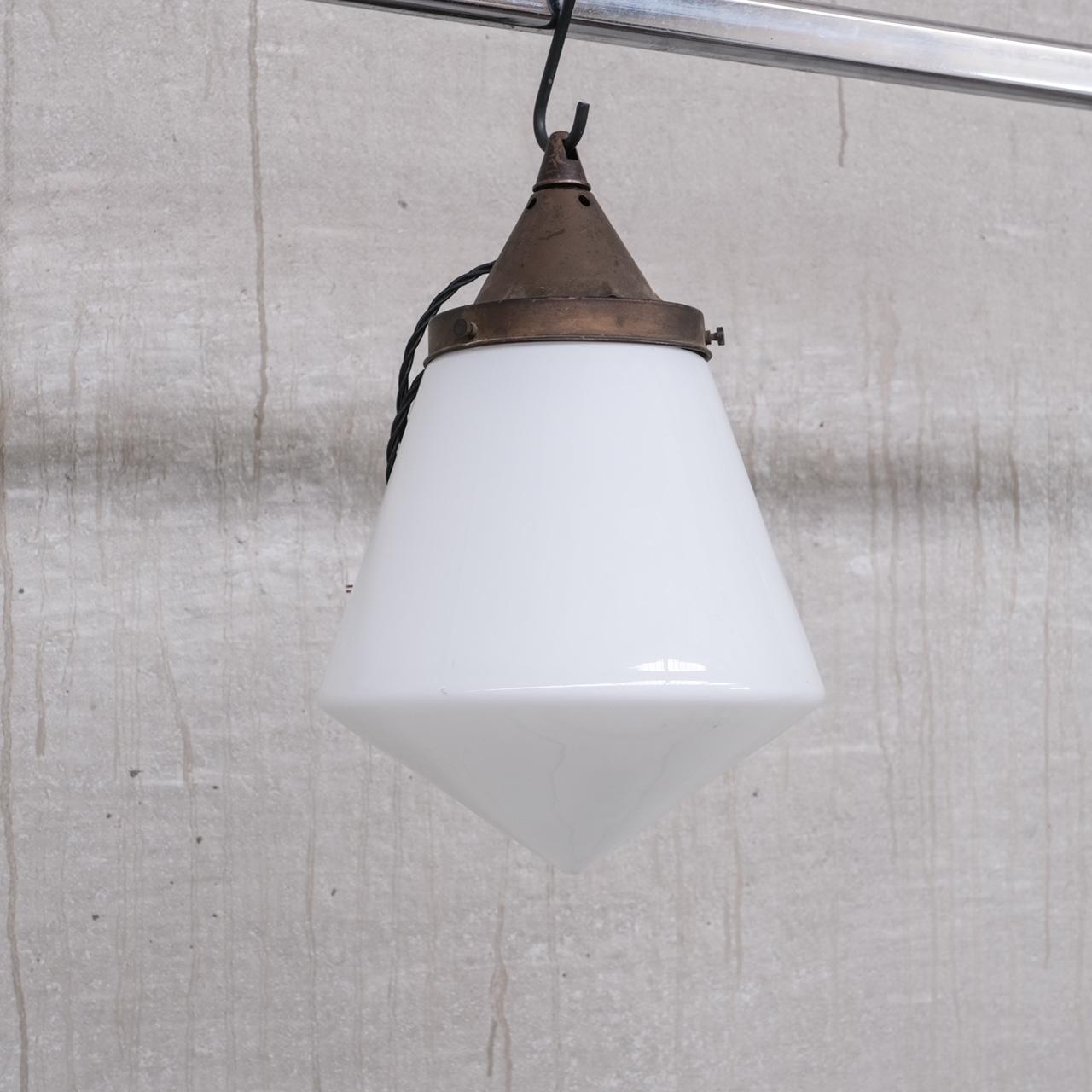 20th Century Mid-Century Opaline Conical Pendant Light For Sale