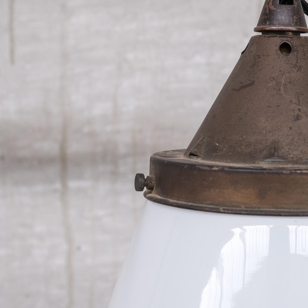 Metal Mid-Century Opaline Conical Pendant Light For Sale