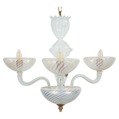Mid-Century Opaline Filigrana Murano Chandelier