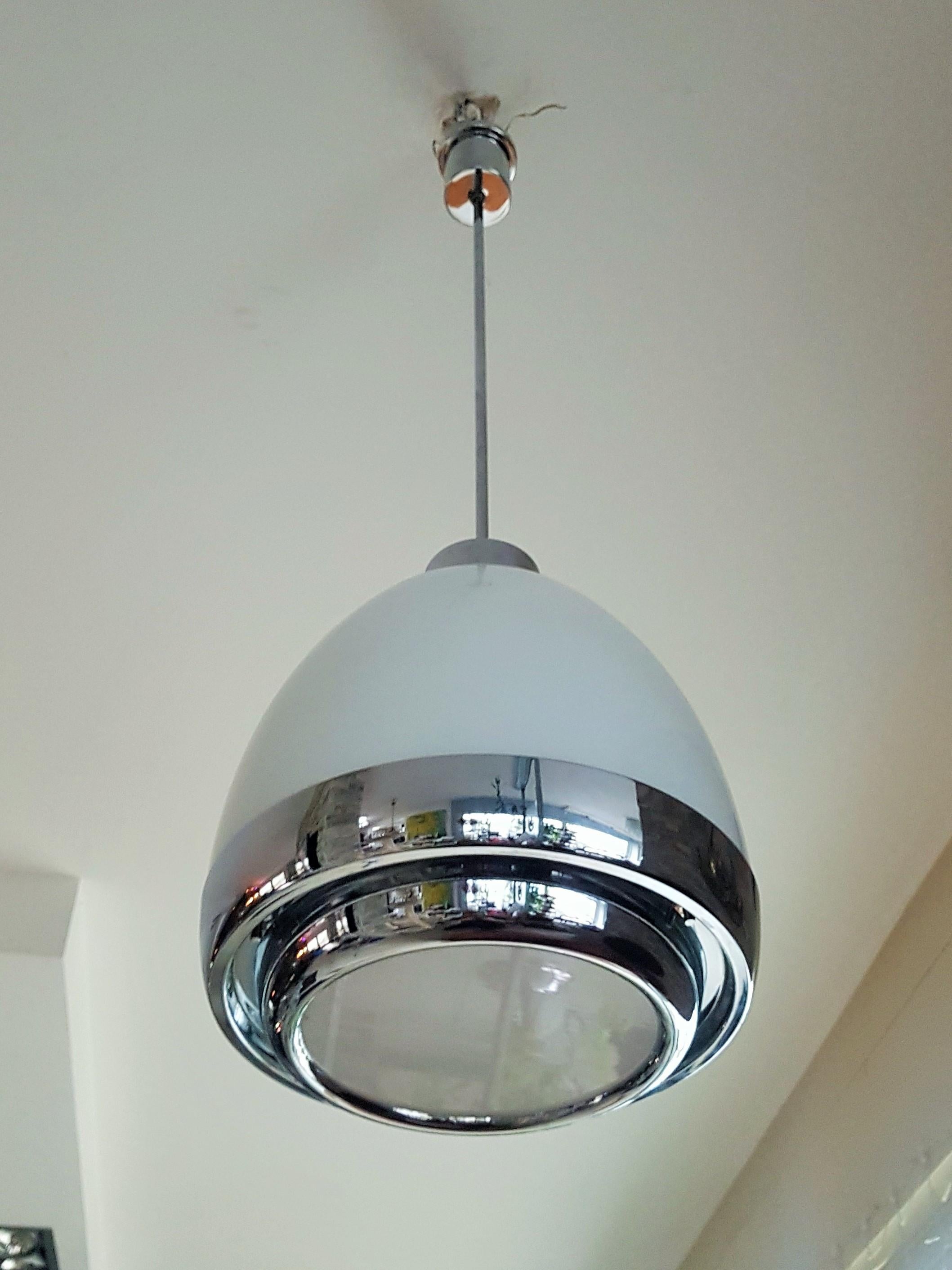 Mid-Century Opaline Glass and Chrome Pendant Chandelier Mazzega Lumi Italy 1960s For Sale 7