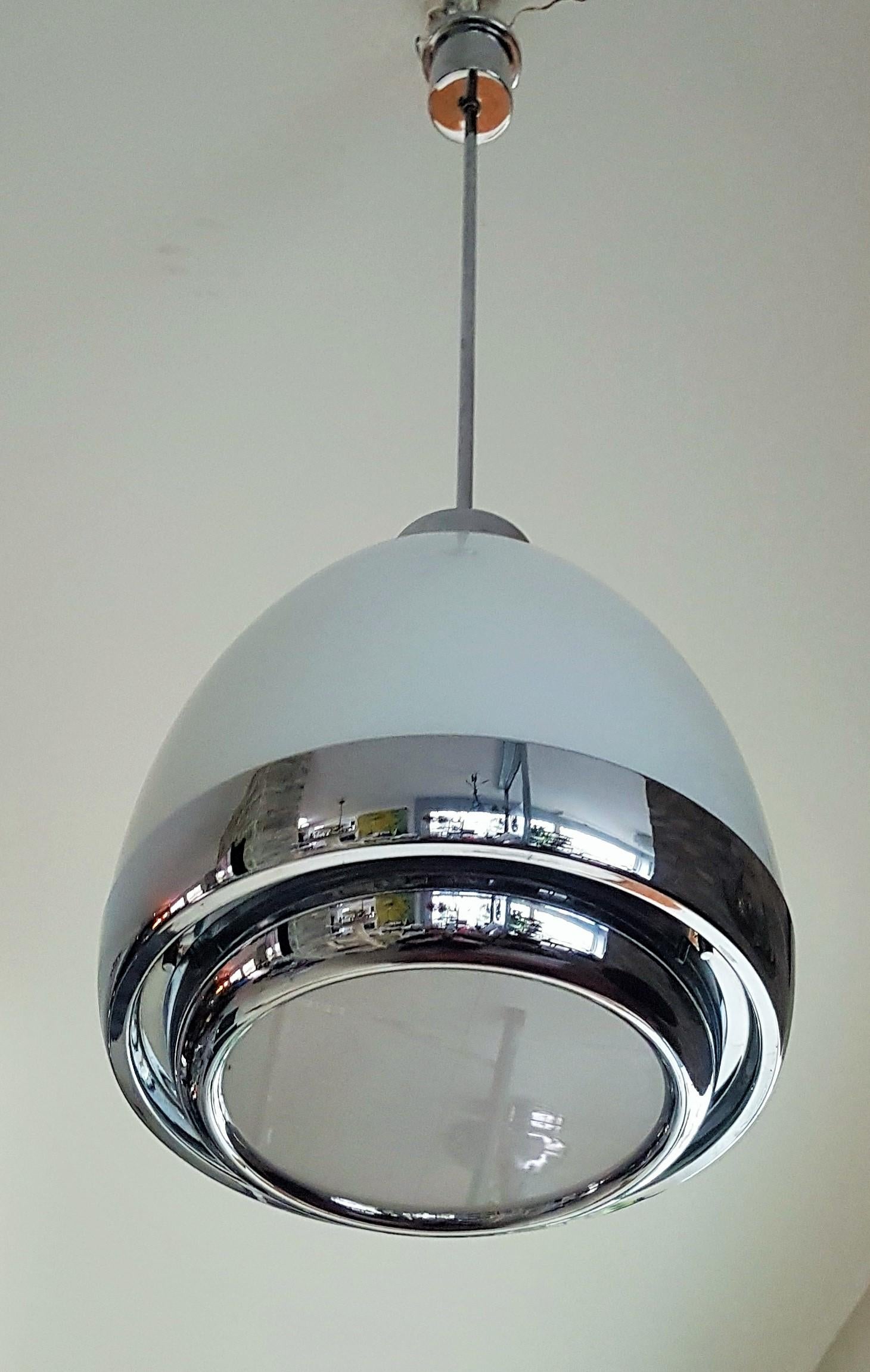 Mid-Century Opaline Glass and Chrome Pendant Chandelier Mazzega Lumi Italy 1960s For Sale 8