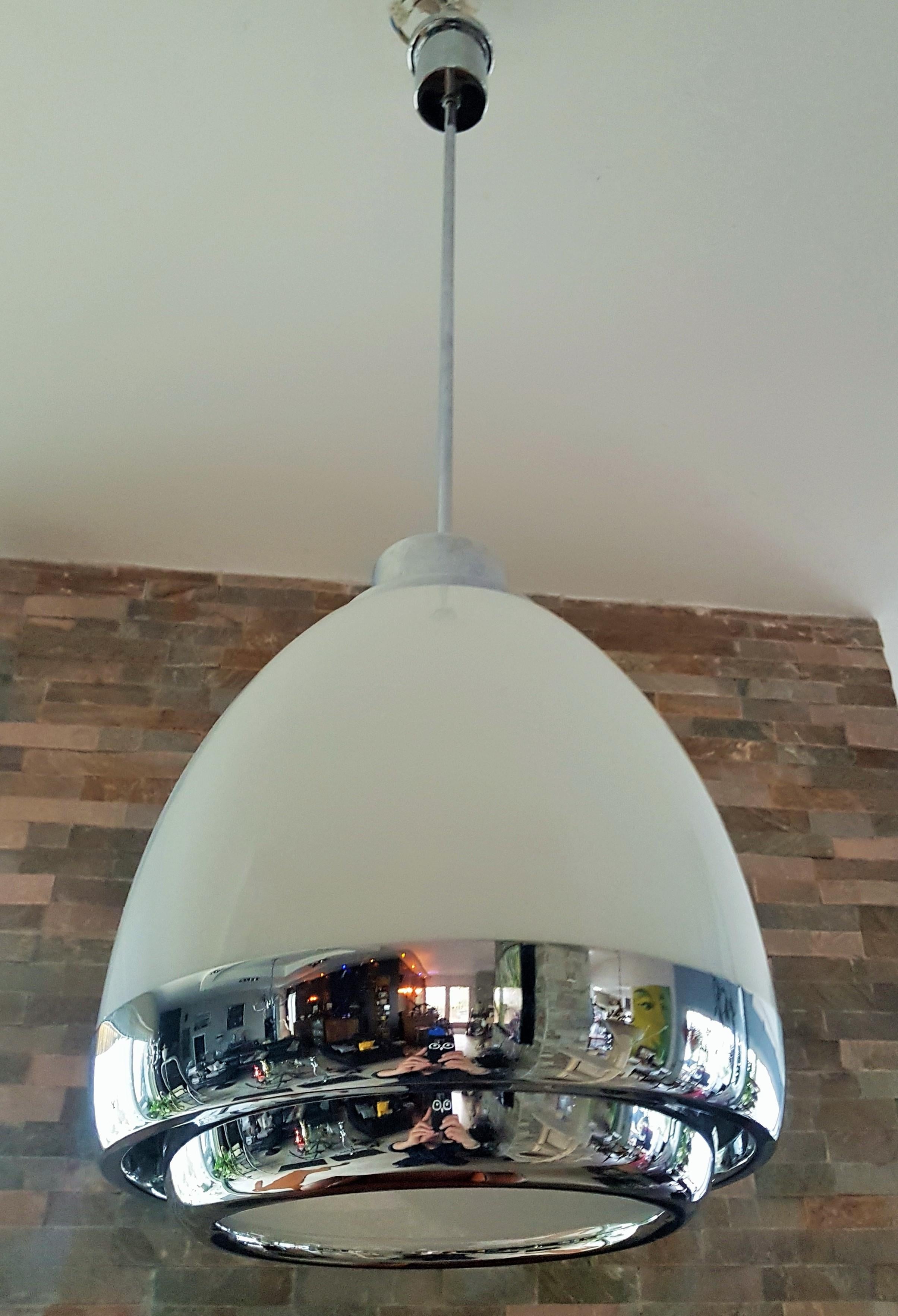Mid-Century Opaline Glass and Chrome Pendant Chandelier Mazzega Lumi Italy 1960s For Sale 10