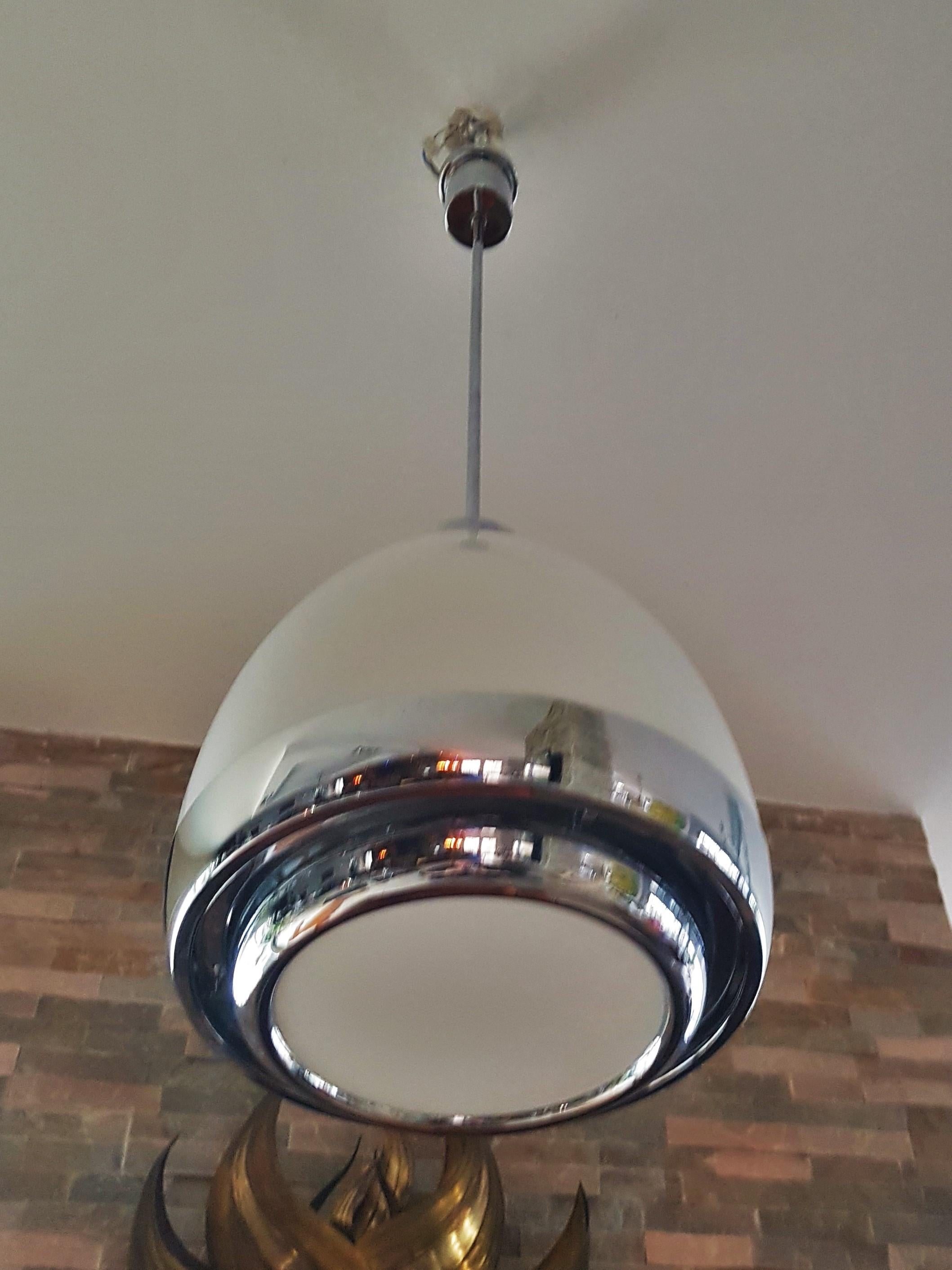 Mid-Century Opaline Glass and Chrome Pendant Chandelier Mazzega Lumi Italy 1960s For Sale 11