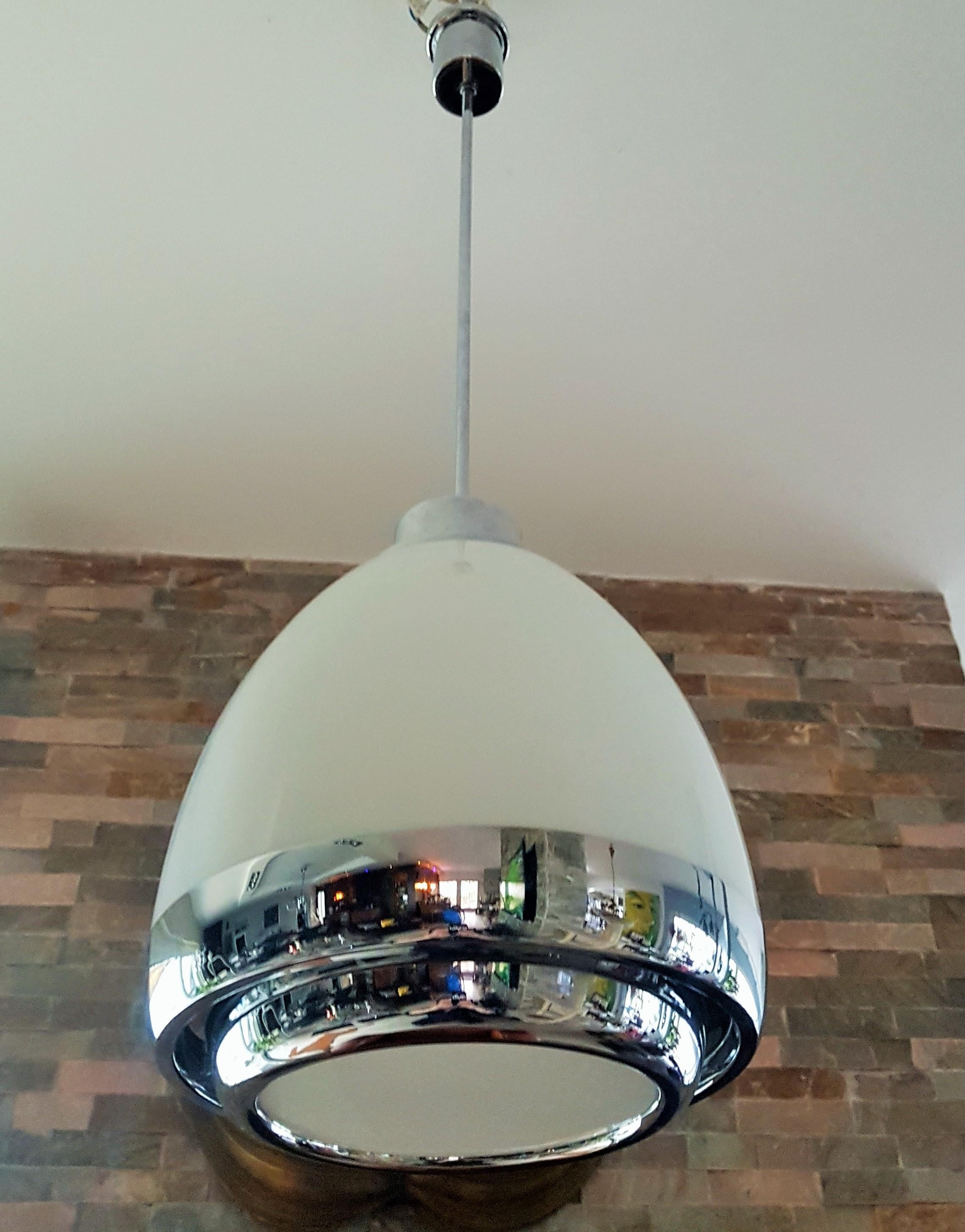 Mid-Century Opaline Glass and Chrome Pendant Chandelier Mazzega Lumi Italy 1960s For Sale 12