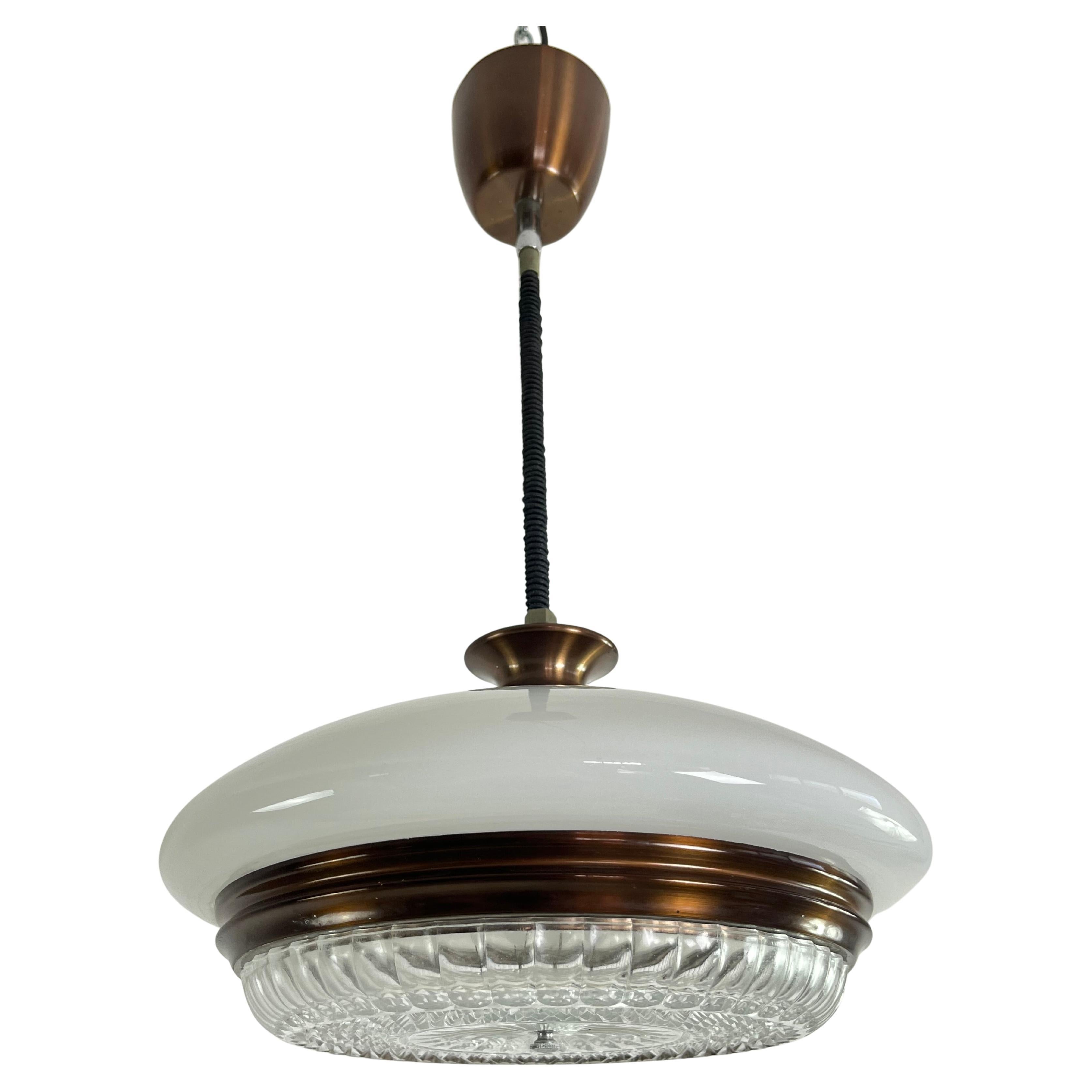 Mid-Century Opaline Glass And Crystal Chandelier, 1960s