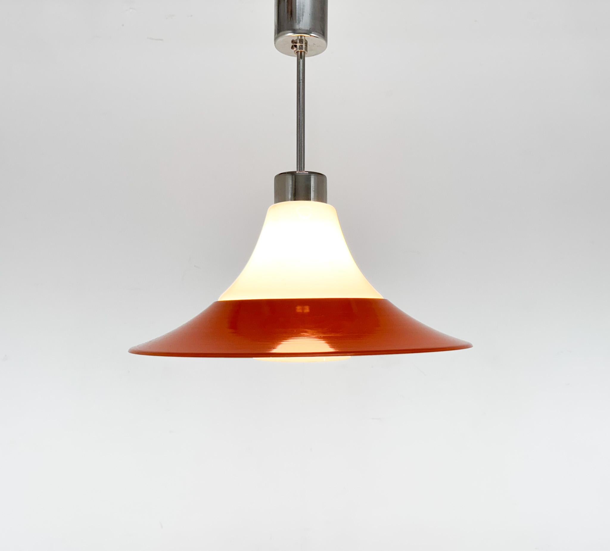 Mid-Century Modern Mid-century Opaline Glass and Metal Pendant Light For Sale
