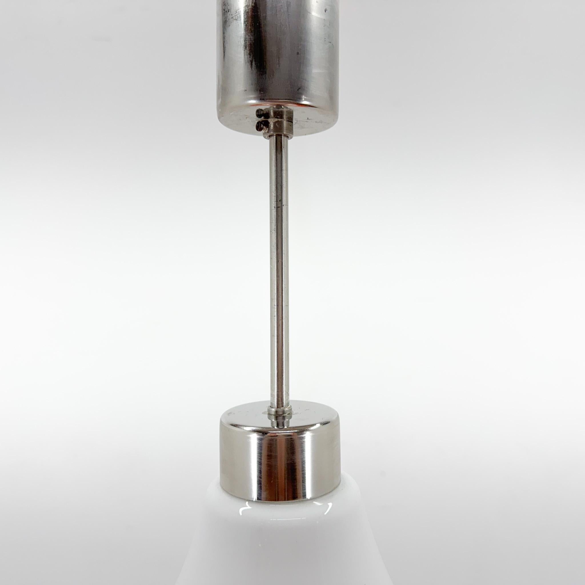 Mid-century Opaline Glass and Metal Pendant Light For Sale 2