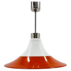 Mid-century Opaline Glass and Metal Pendant Light