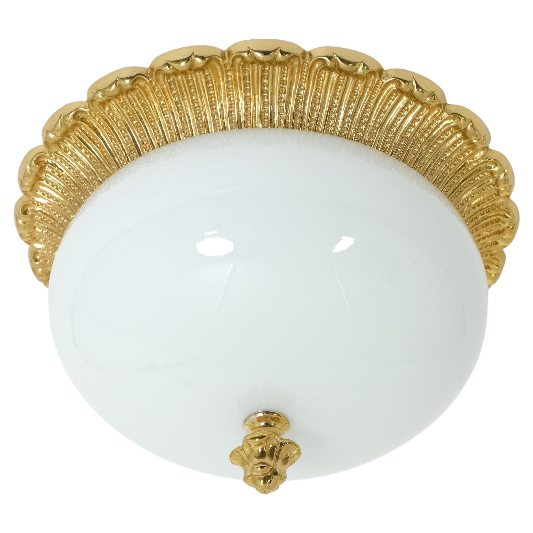 Mid Century Opaline Glass Flush Mount Lamp or Sconce by Limburg, Germany 1970s