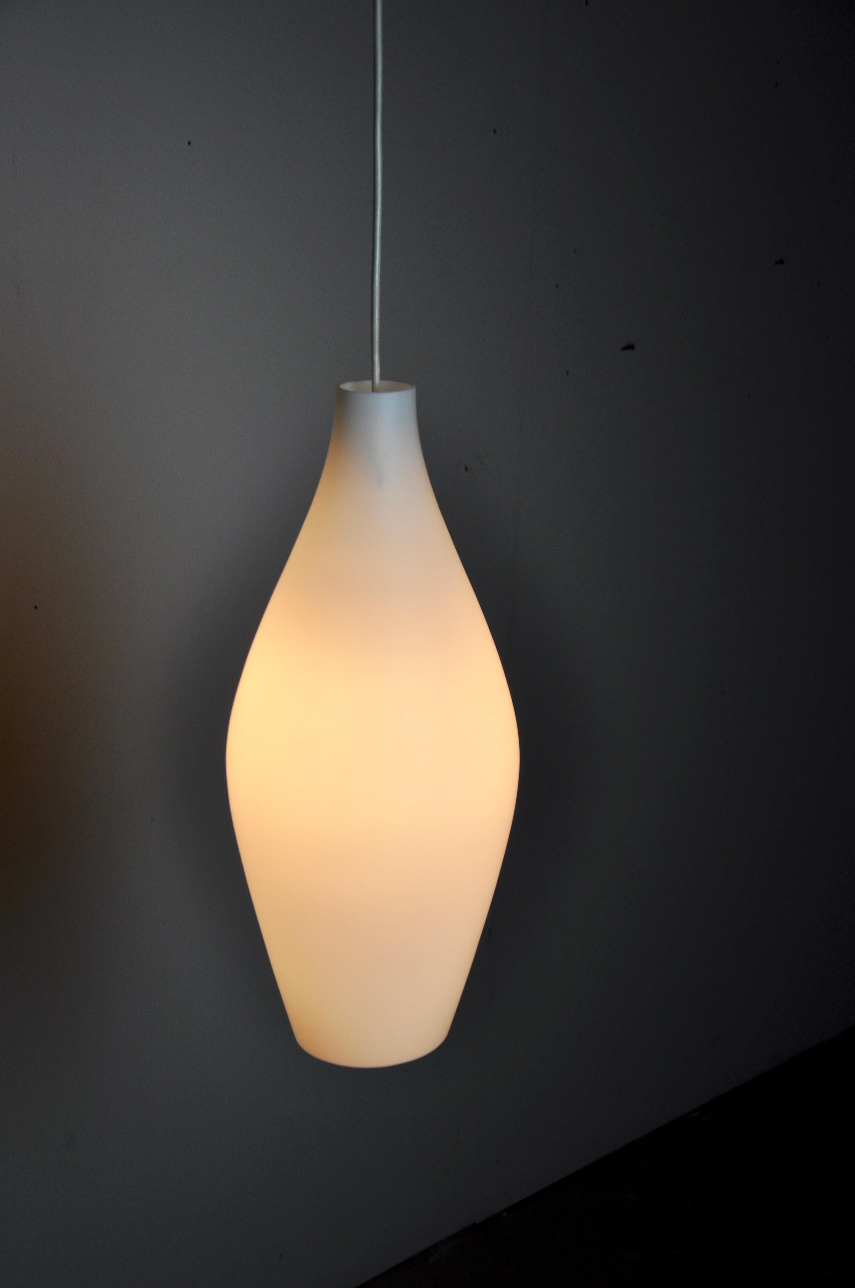 Midcentury Opaline glass pendant Lamp, Netherlands, 1950s. You have a 110cm long cable at the top of the lamp.