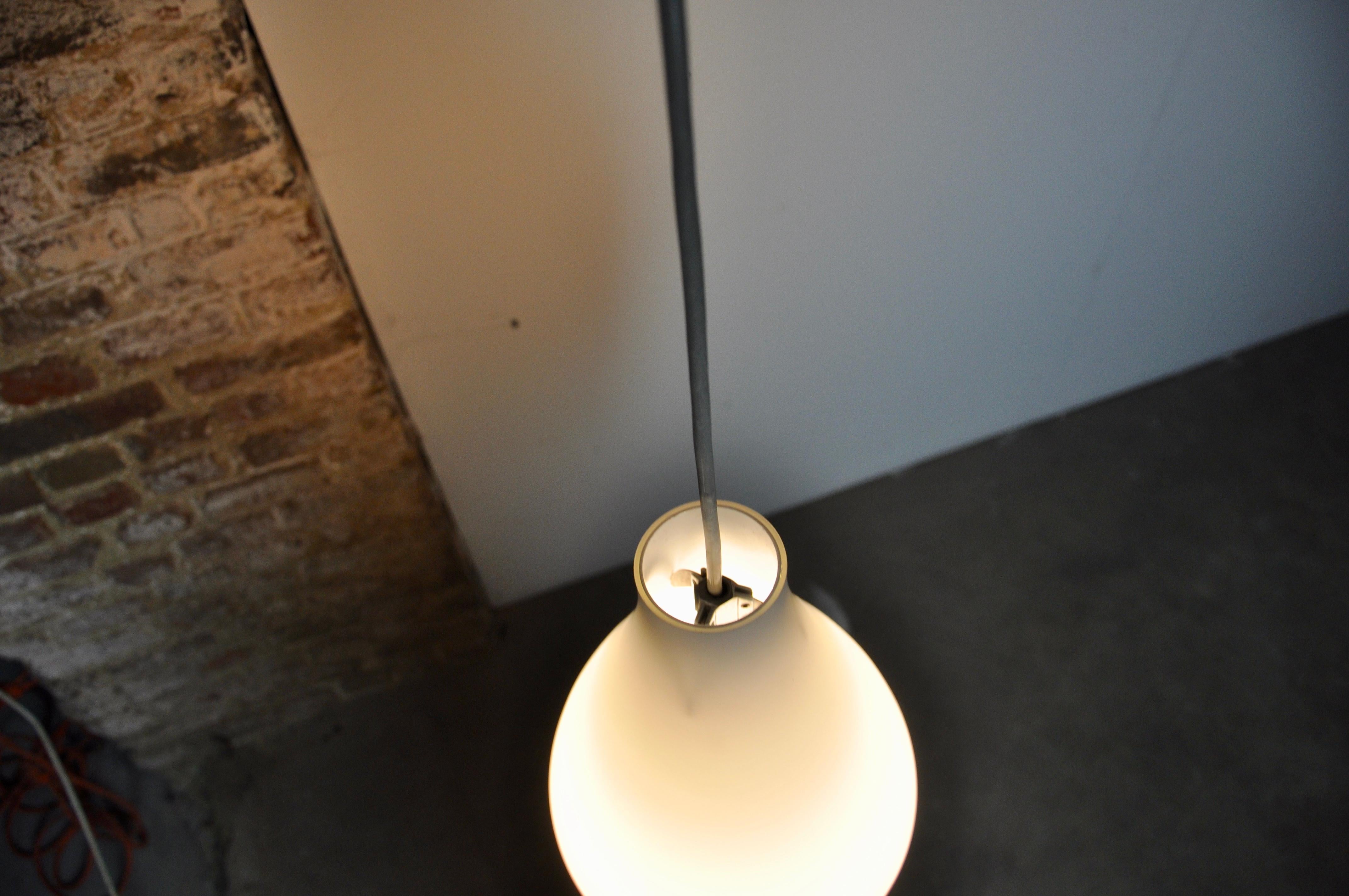 Midcentury Opaline Glass Pendant Lamp, Netherlands, 1950s In Good Condition For Sale In Lasne, BE