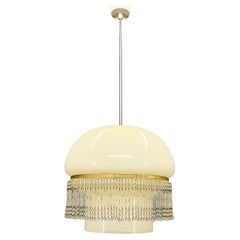 Mid-Century Opaline Glass Pendant Light with Brass Detail & Beads