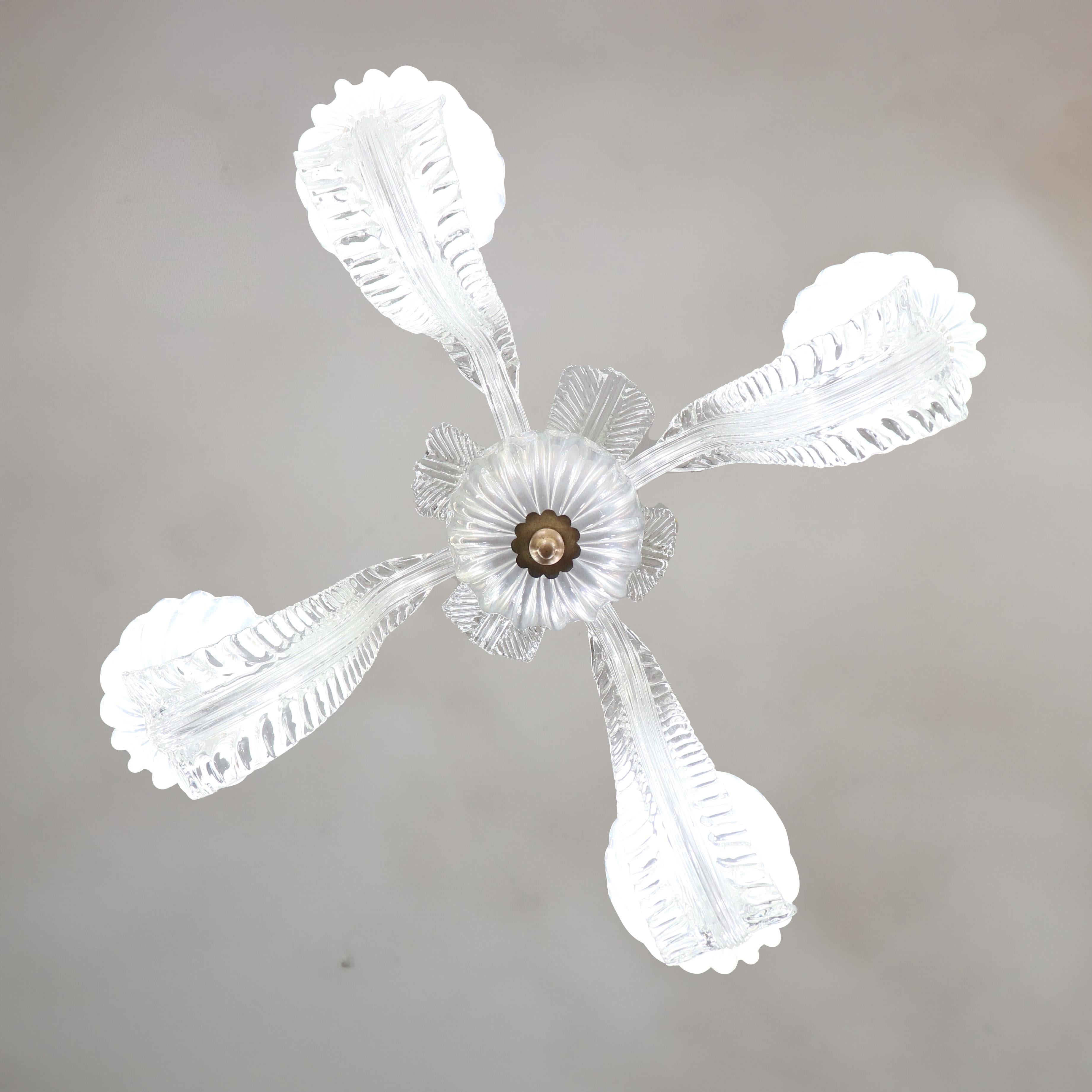 Lampadario Opalino a coste di Murano del metà del secolo scorso in vendita 5