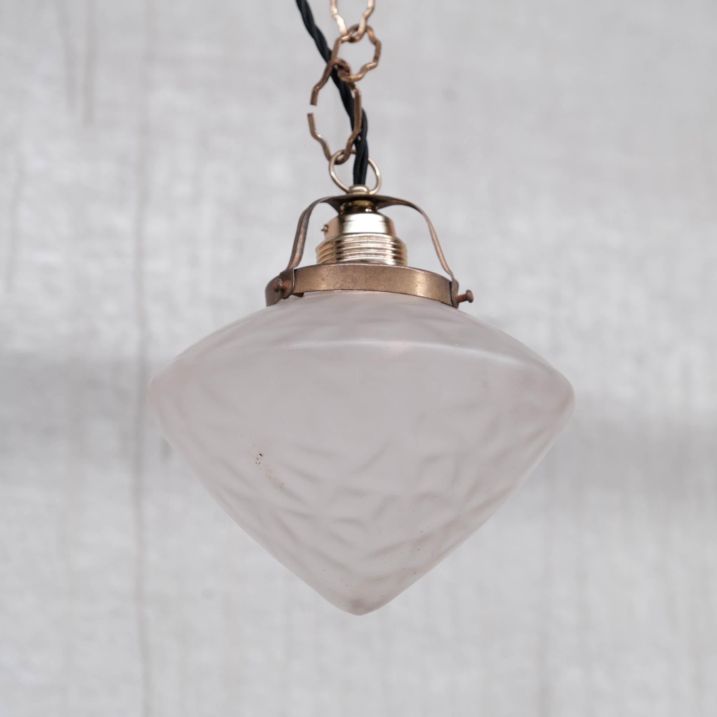 Mid-Century Modern Mid-Century Opaque Glass and Brass Small Pendant '3 Available' For Sale