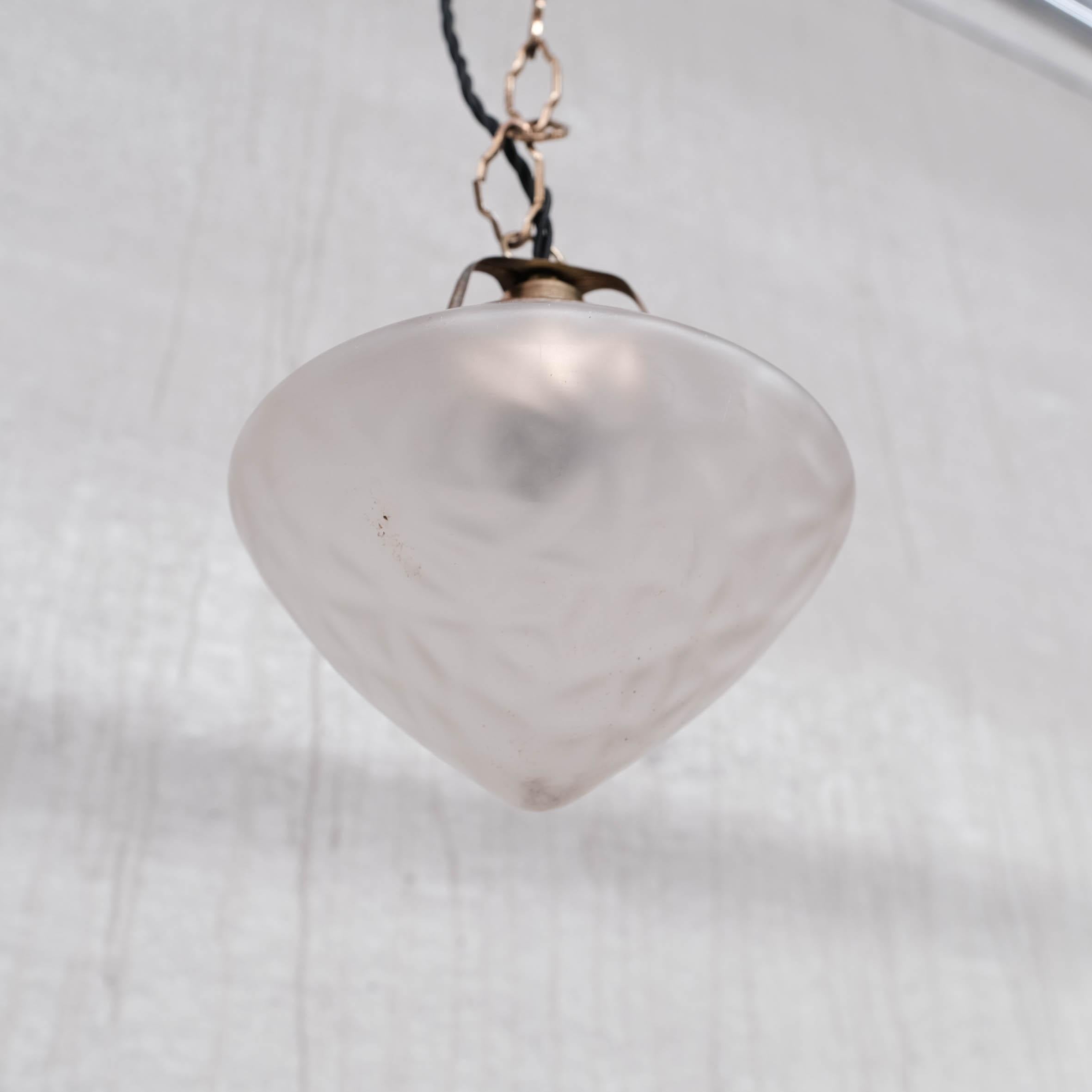 French Mid-Century Opaque Glass and Brass Small Pendant '3 Available' For Sale