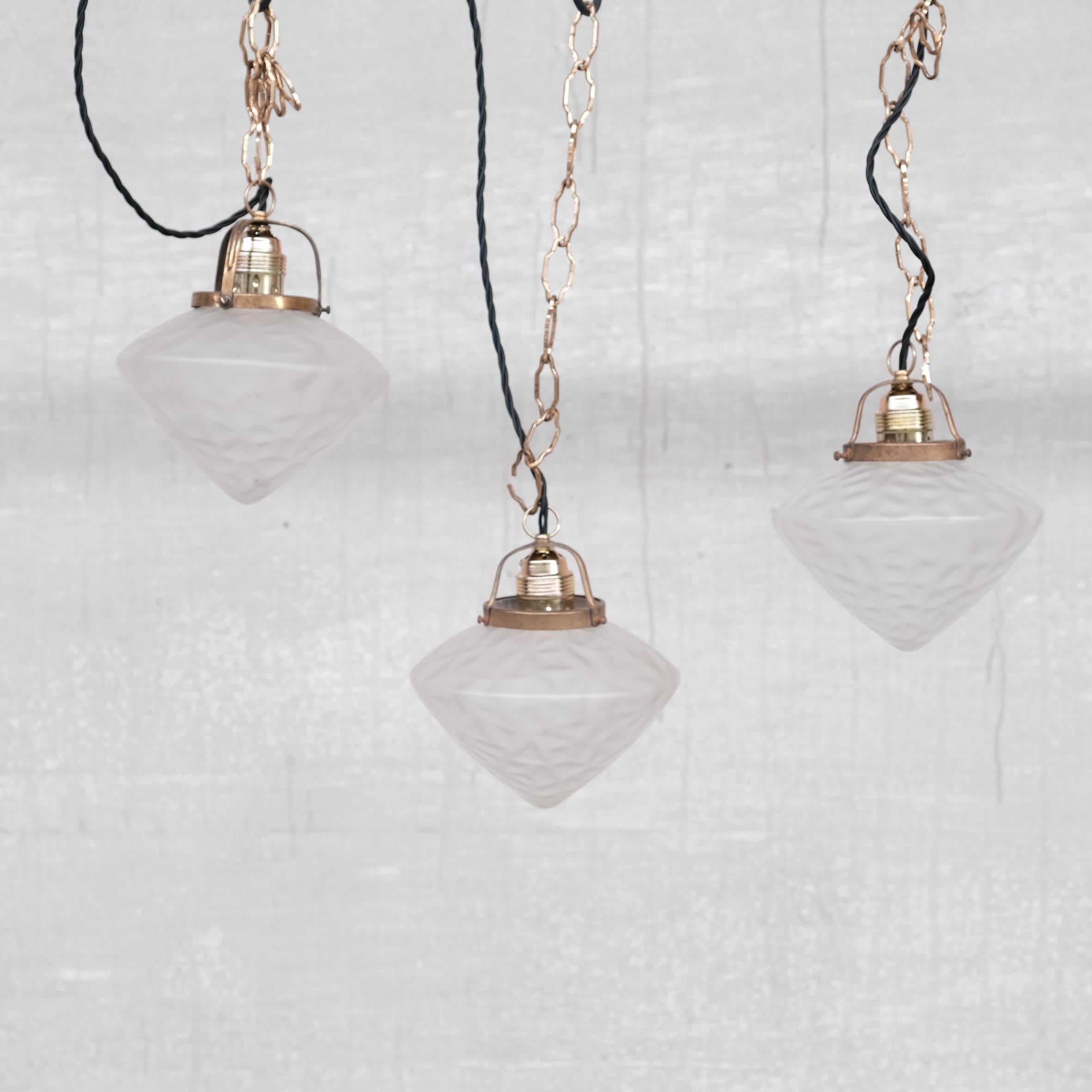 Mid-Century Opaque Glass and Brass Small Pendant '3 Available' In Good Condition For Sale In London, GB