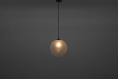 Mid-Century Frosted Glass Globe Pendant w/ Brass Accents & Open Bottom