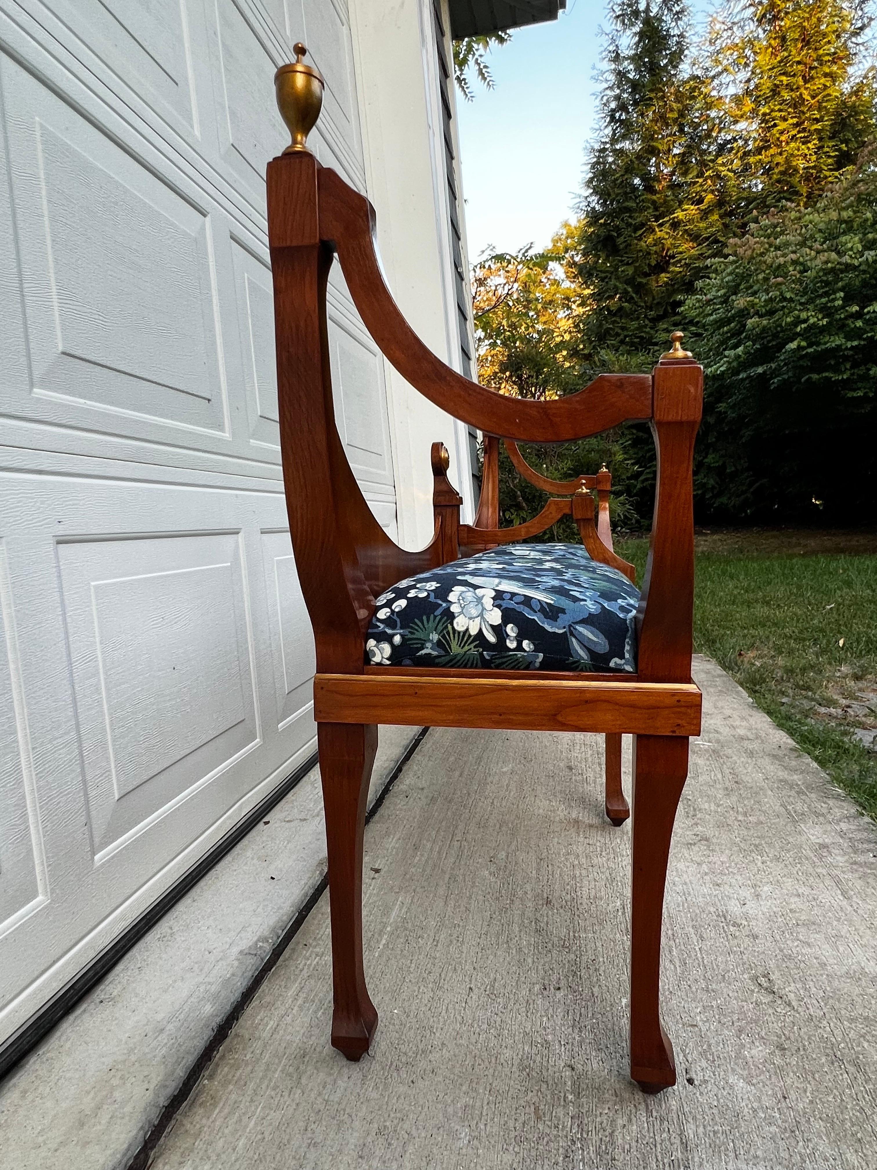 Mid-Century Open Crescent Back Italian Bench with Blue Upholstery  9