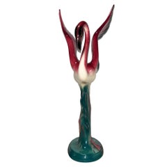 Mid-century Open Wing Pink Flamingo Ceramic Tabletop Statue
