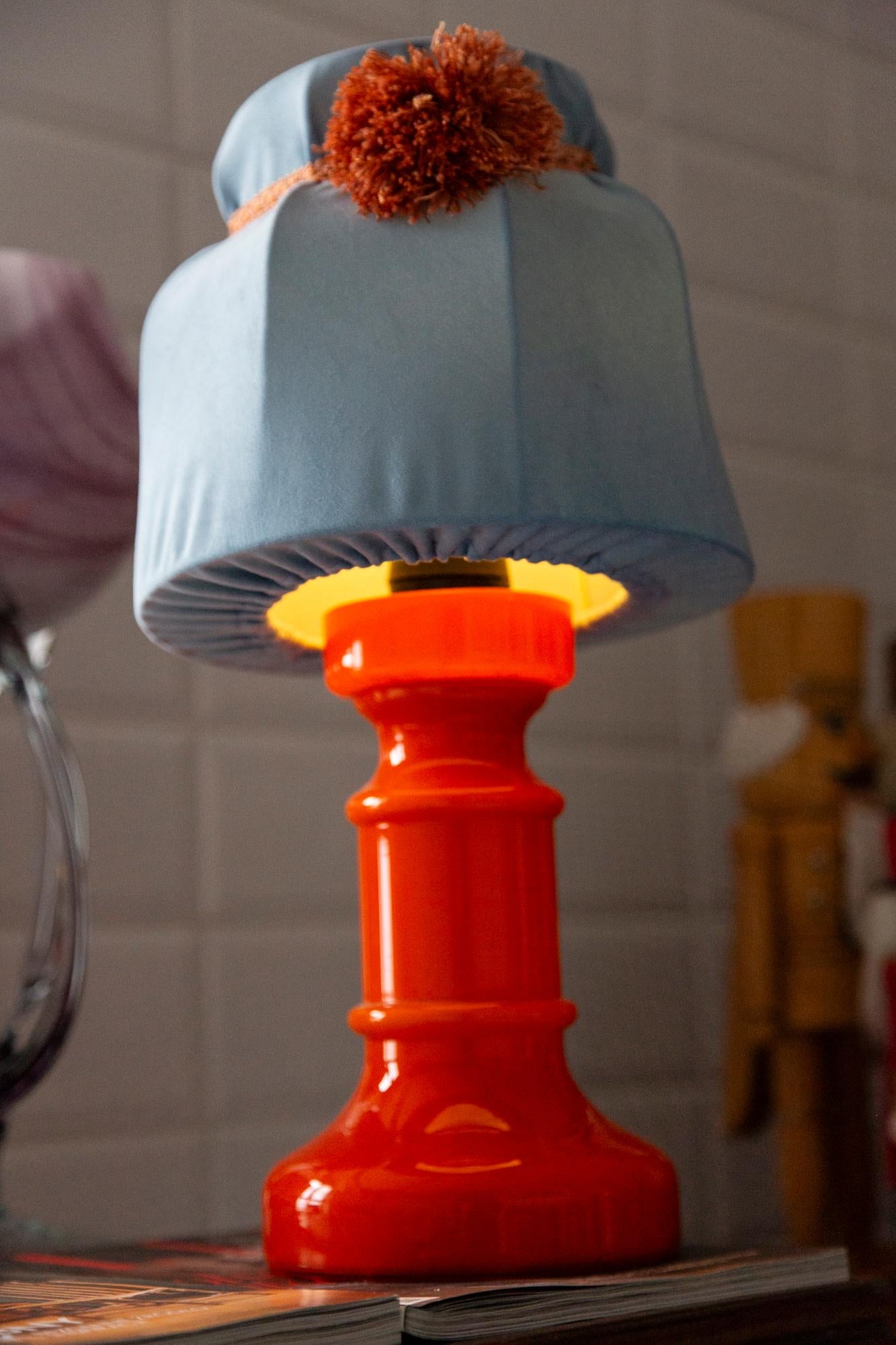Mid Century Orange and Blue Ceramic and Velvet Table Lamp, Europe, 1960s For Sale 7