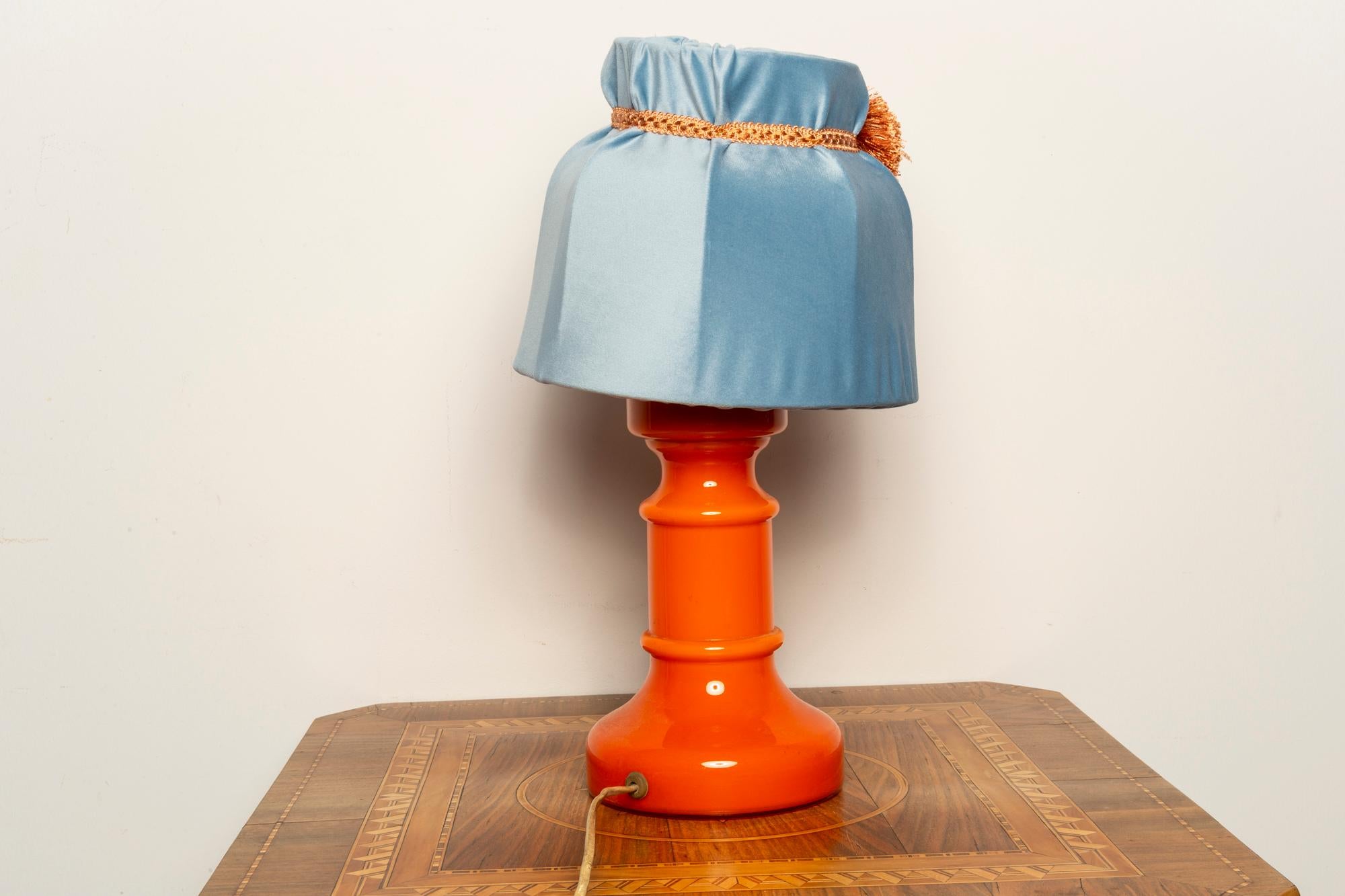 Mid-Century Modern Mid Century Orange and Blue Ceramic and Velvet Table Lamp, Europe, 1960s For Sale